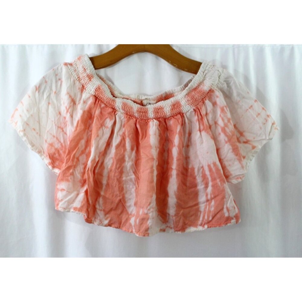 Kiwi & Punch Womens Juniors Pink‎ White Smocked Crop Top S